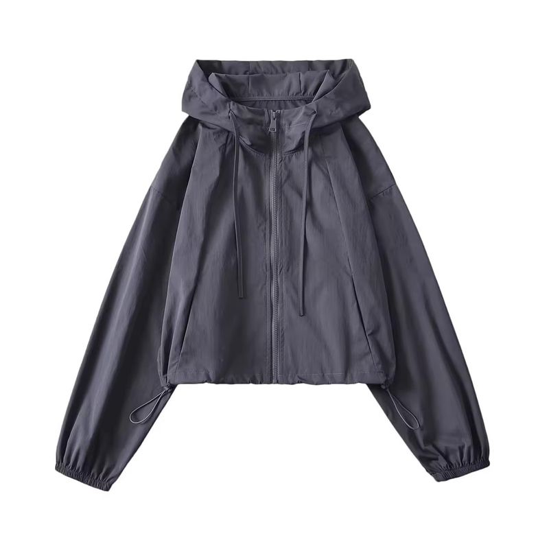 Za New Fall Women's Clothing 2025 Fashion Wind Fashion Loose Drawstring Waist Long Sleeves Hooded Jacket Outwear
