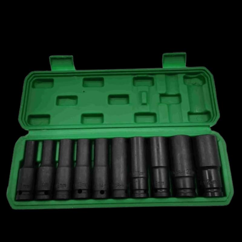 Lingxi 10-Piece Extended Hex Socket Set for Electric Impact Wrench (8-24mm)