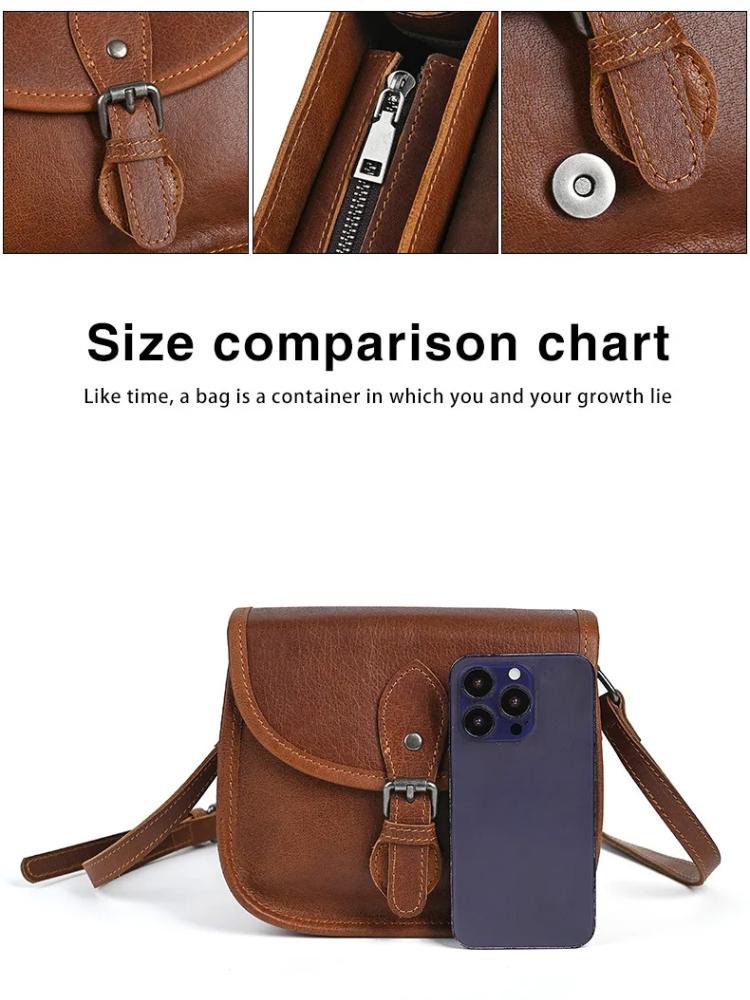 Johnature Všestranná jednobarevná malá čtvercová taška z pravé kůže retro hovězí ramenní crossbody taška