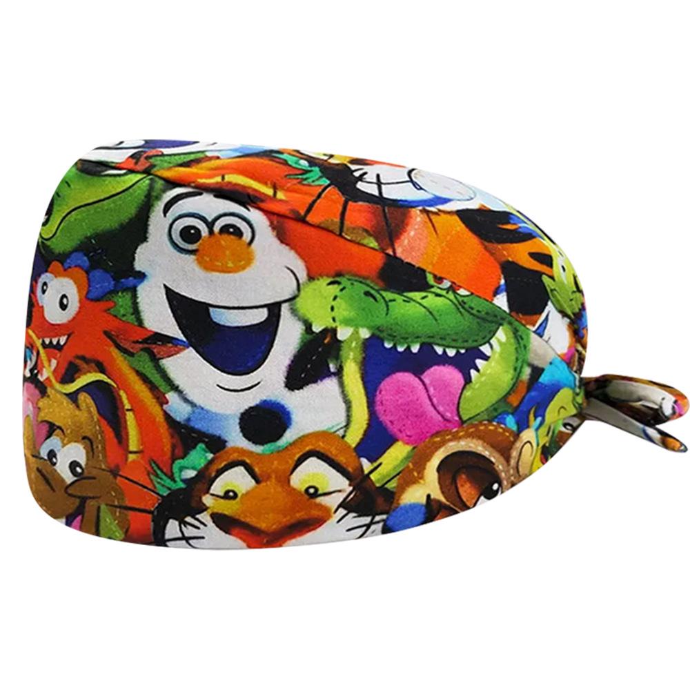 Unisex Cartoon Print Nurse Cap - Breathable, Sweat-Absorbent Surgical Cap for Pet Hospital and Medical Use.