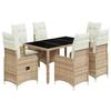 VidaXL Garden Bistro Set 7 Pcs Beige Cushions Poly Rattan 3277099