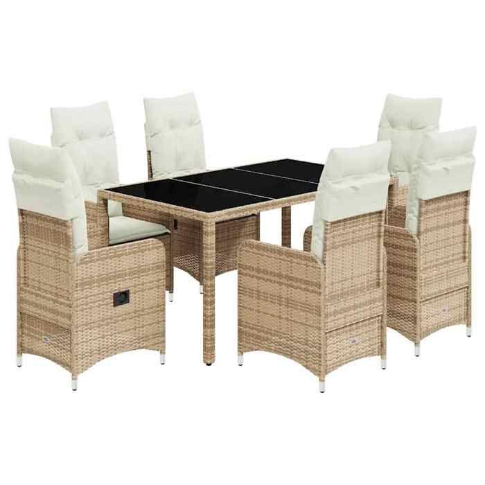 VidaXL Garden Bistro Set 7 Pcs Beige Cushions Poly Rattan 3277099