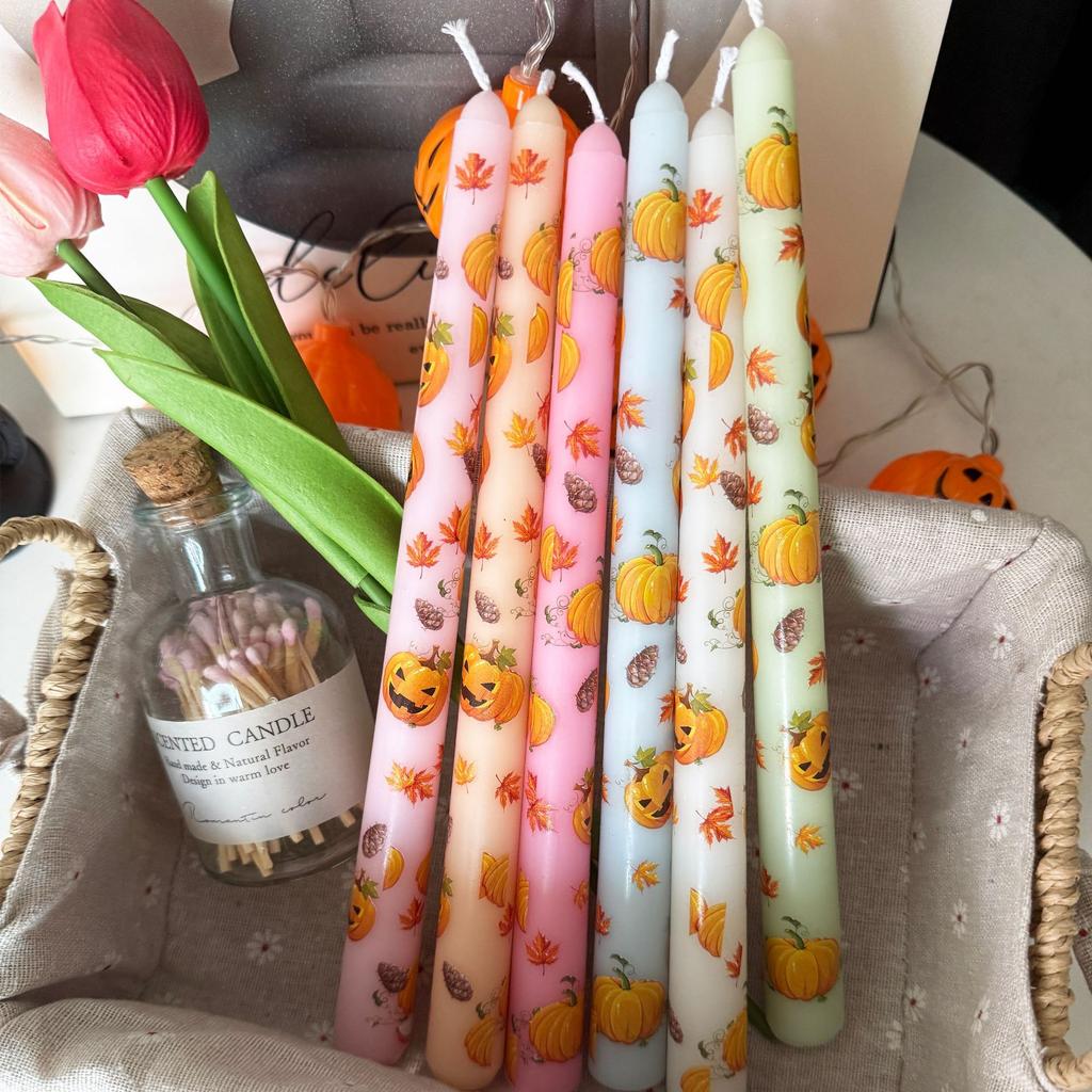 25cm Halloween Pumpkin Print Tapered Long Pole Candle Party Prop Decoration Halloween Gift