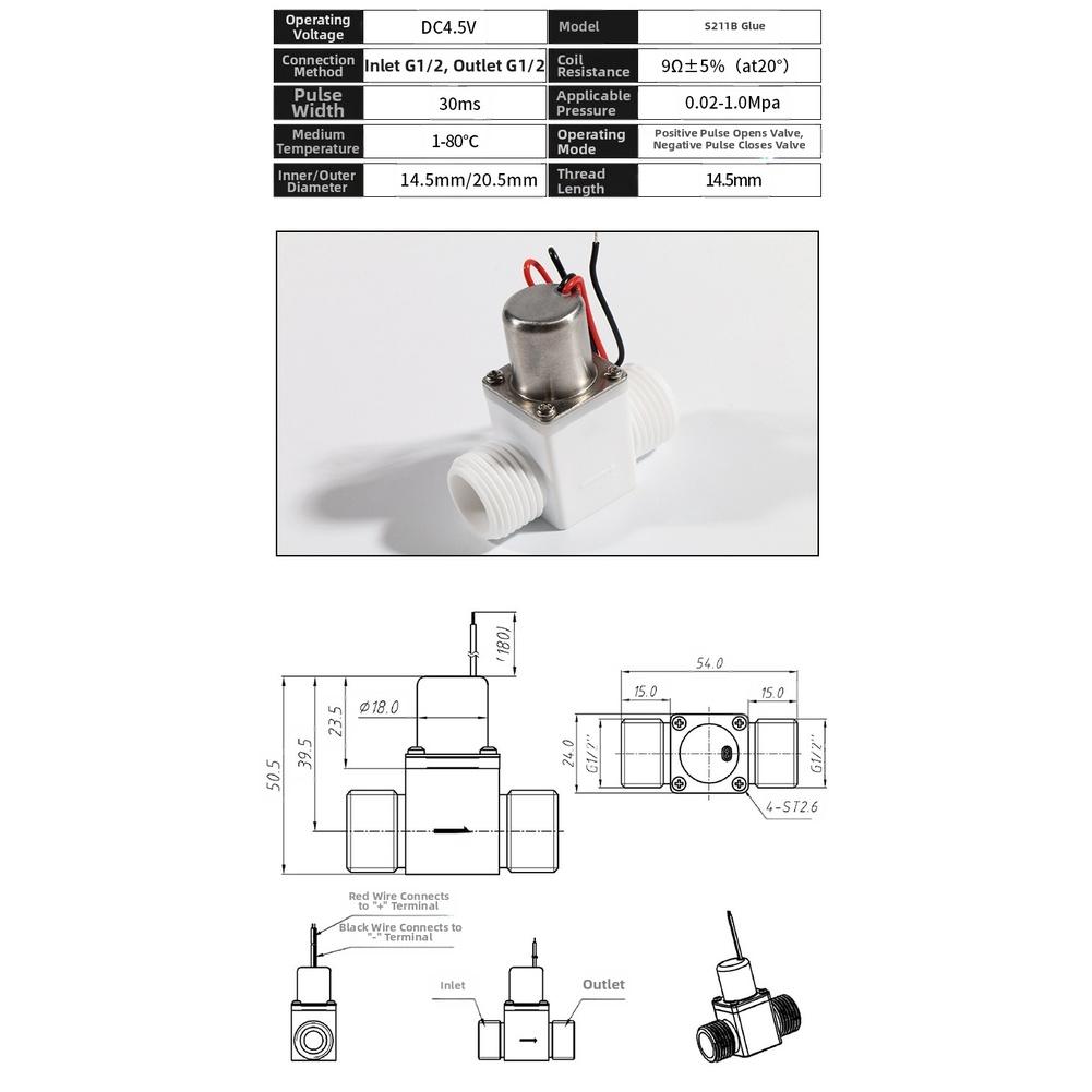 Bistable Pulse Solenoid Valve Plastic for Water Control with Automatic Operation and G1 2 Inch Connection Suitable for Toilets