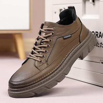Fashion Lace-Up Men Casual Shoes Leather Mens Platform Walking Shoes Classic Men Shoes for Wedding High Quality Men Comfortable Flats