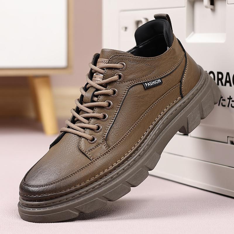 Lace-Up Men Casual Shoes Leather Mens Platform Walking Shoes Classic Men Shoes for Wedding High Quality Men Comfortable Flats