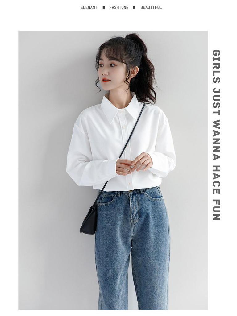 Women's Spring White Long Sleeve Korean Style Layering Shirt - Versatile Student Outerwear