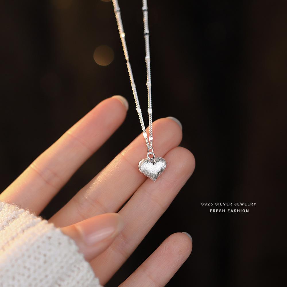 925 Silver Heart Necklace Women Simple and Stylish Light Luxury Pendant Jewelry Gift