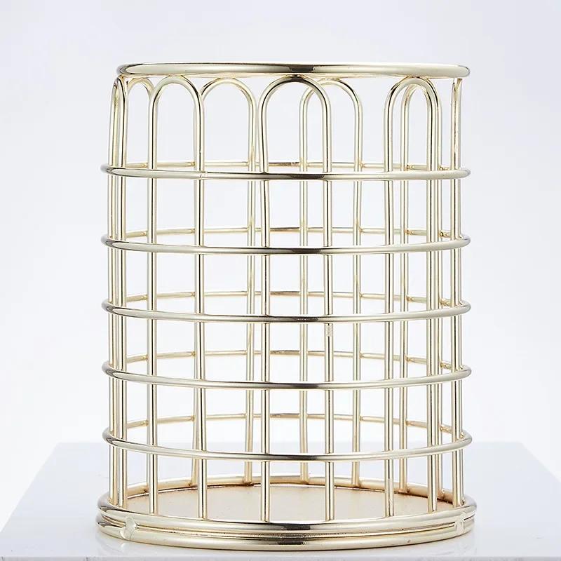 Gold Pen Holder Large Capacity Pen Container Cosmetic Brush Storage Desk Organizer Stationery Desk Accessories School Supplies