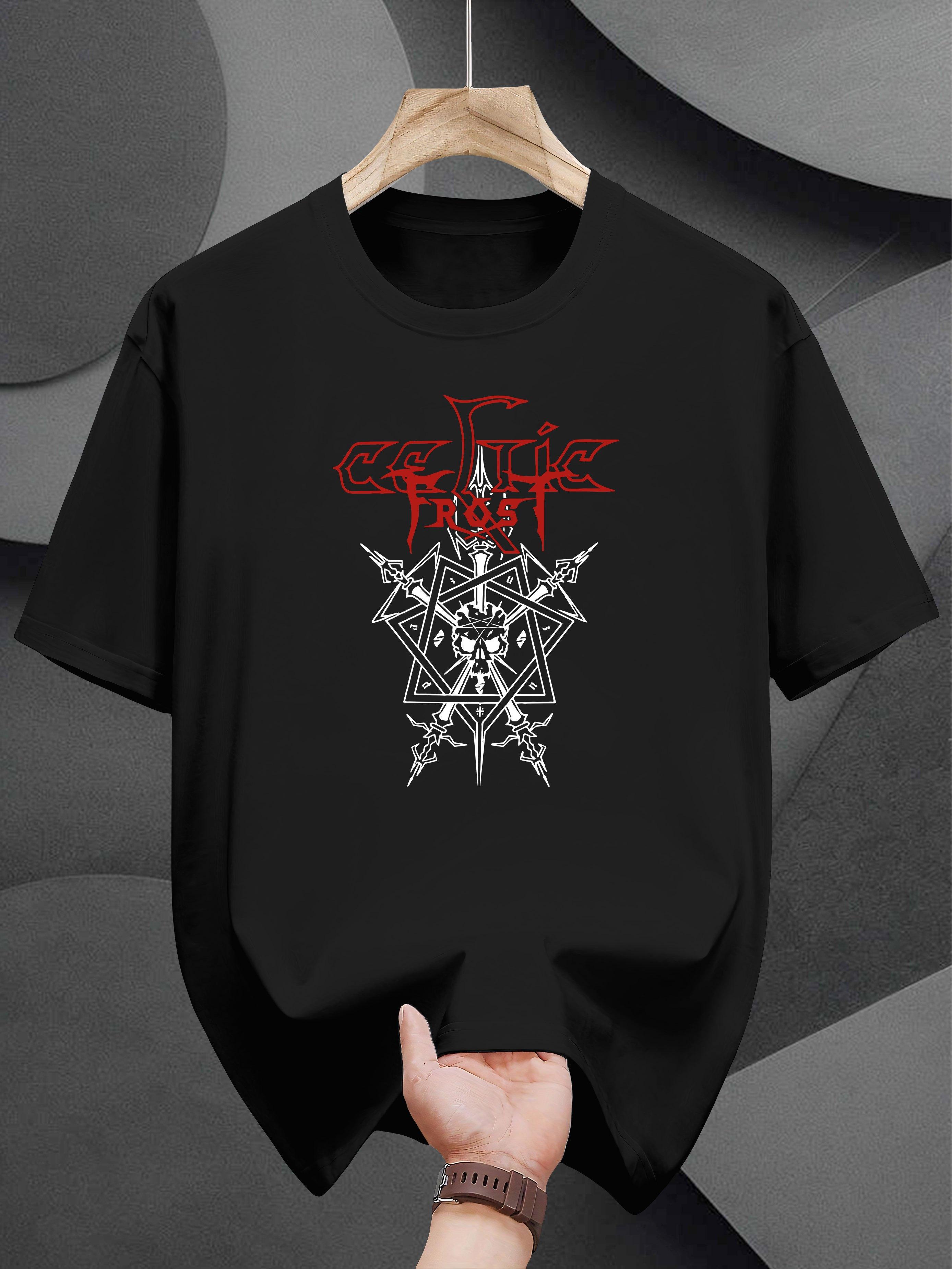 Graphic Print Short Sleeve T-shirt - Black with Red & White Design XXXL