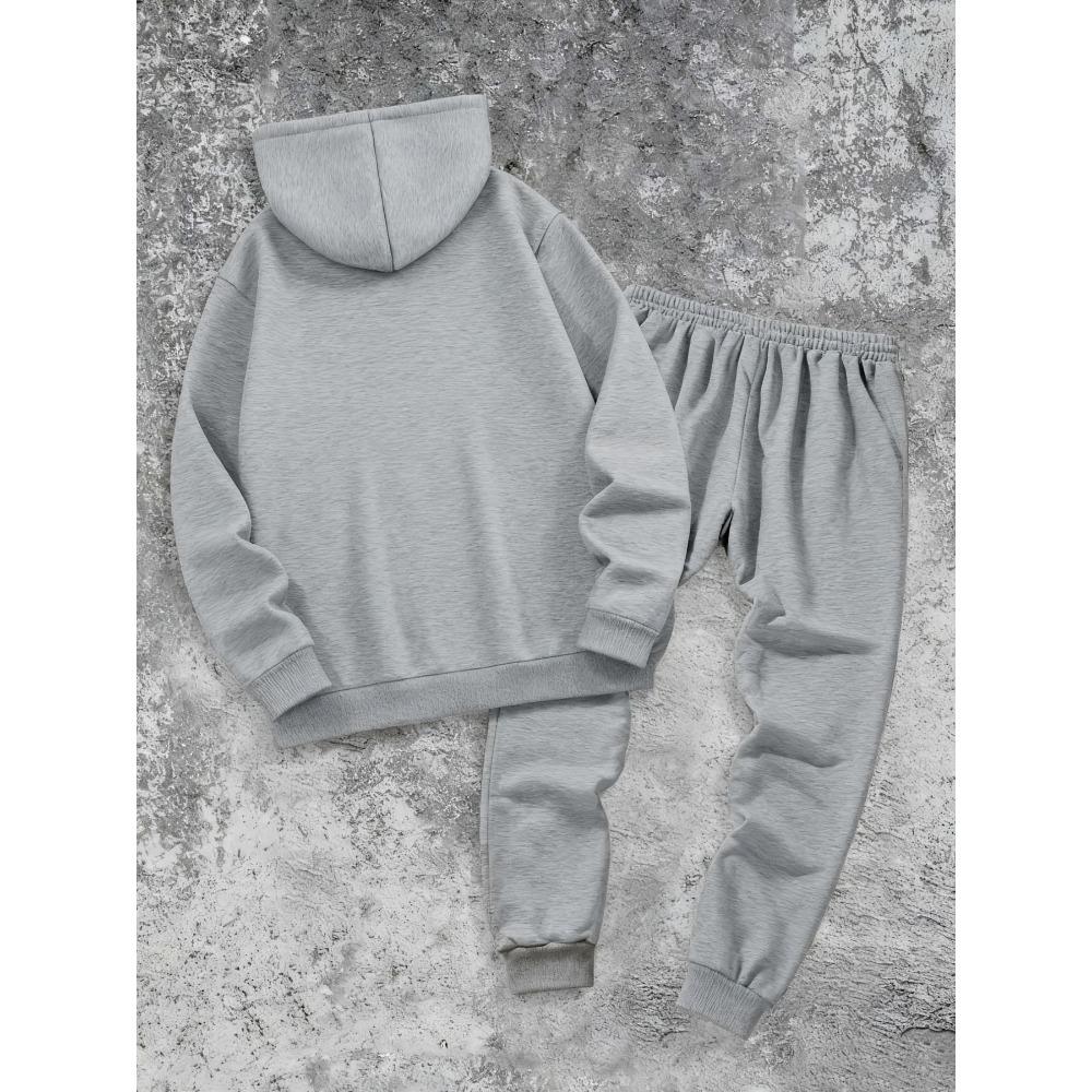 Classic Men's Casual Suit, Printed Drawstring Hoodie with Pockets and Drawstring Running Pants, a Must Have for Fashionable Men