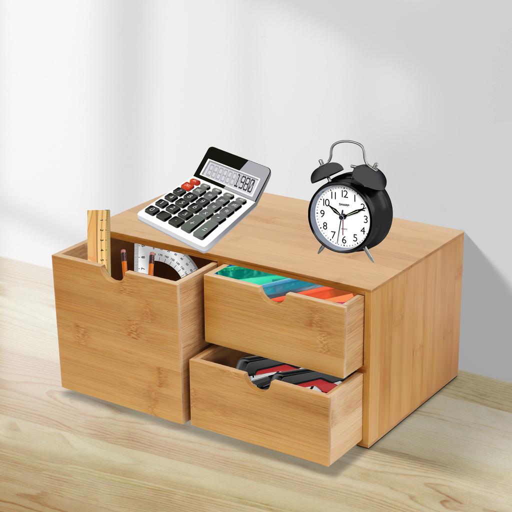 Bymaocar Mini Drawer Style Countertop Desk Retro Thick Storage Box, Tidy Desktop Organizer W/ Embedded Handles for Offices&Shops
