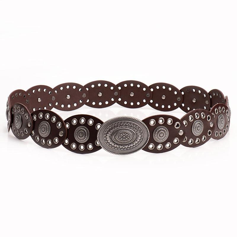 

Dark Fashion Womens Punk Belt With Large Oval Patches And Alloy Buckle For Streetwear And Alternative Looks