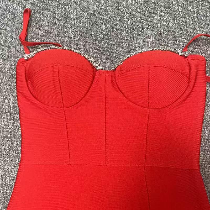 Elegant Thai Strappy Rhinestone Slit Bandage Evening Gown