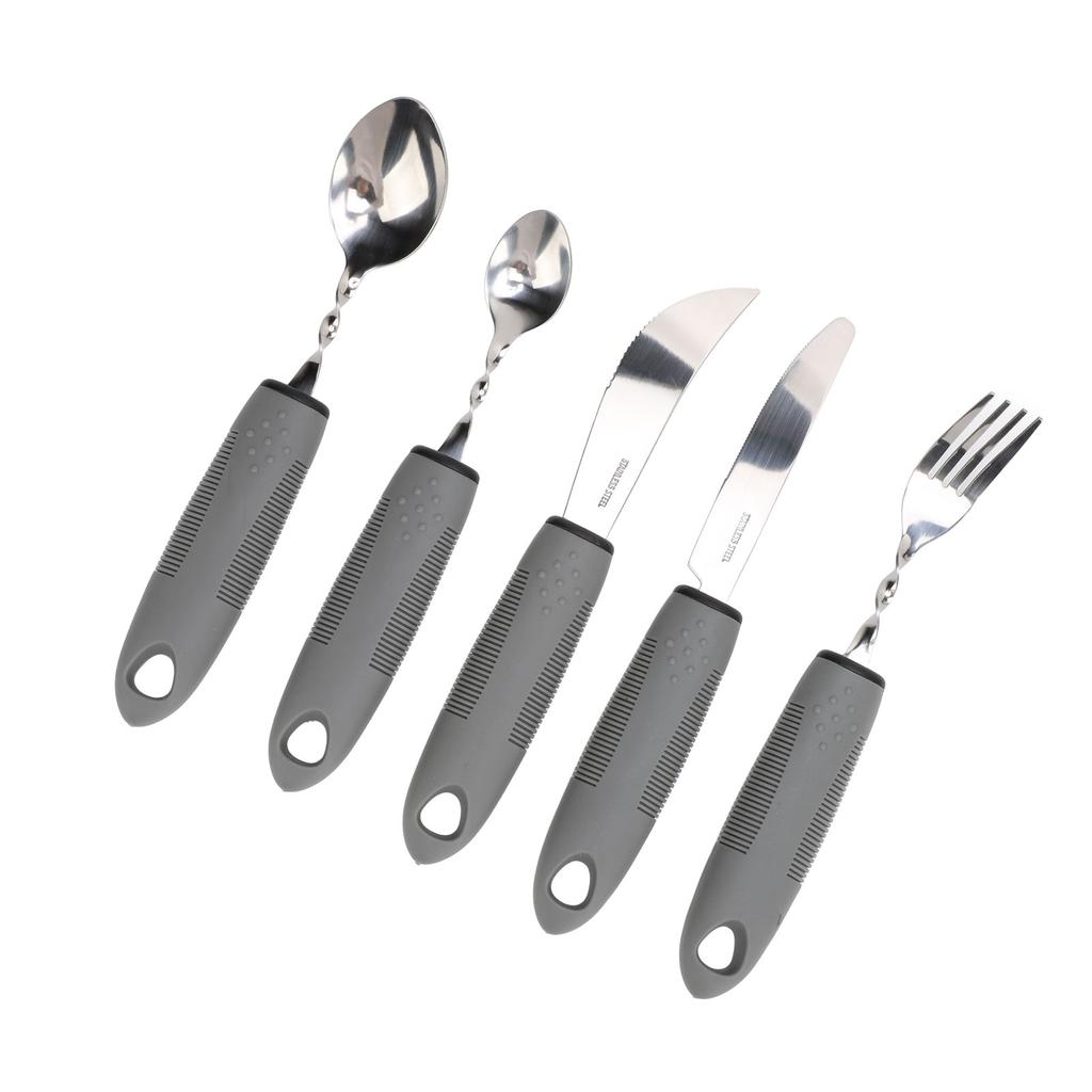 5 Stück Biegbares Adaptives Besteck Beschwertes Leichtes Griff Edelstahl Spezialbedarf Adaptives Besteck Grau