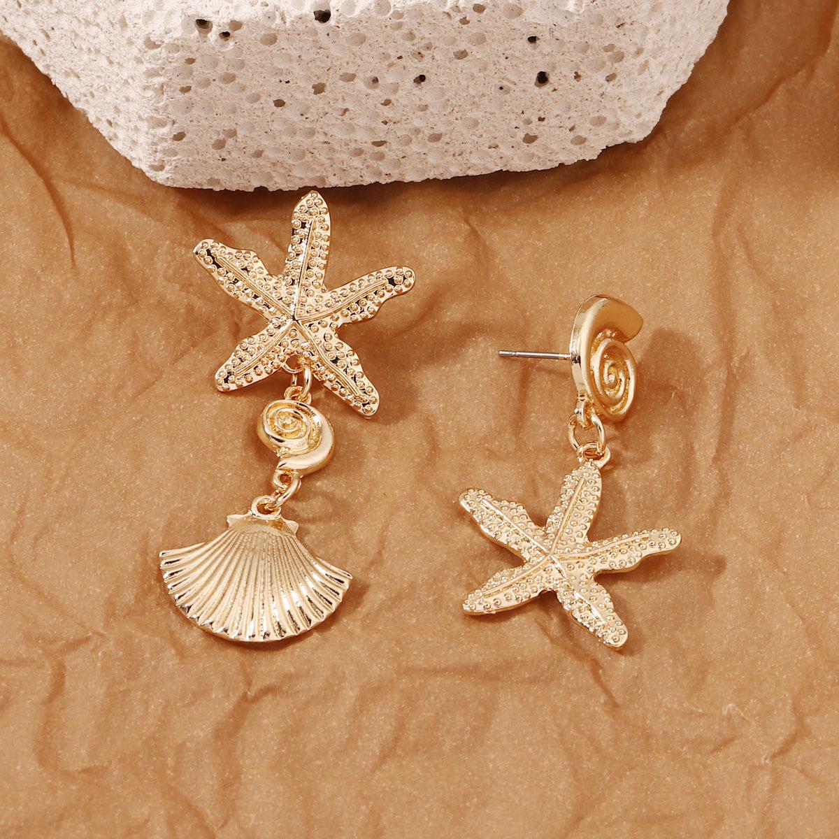 

Fashionable and trendy vacation style earrings, light luxury golden starfish shell, elegant and versatile
