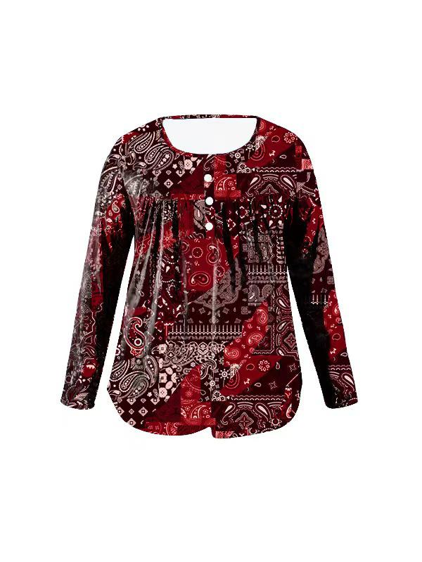 Elegant Plus Size Paisley V-Neck Button Top for Women