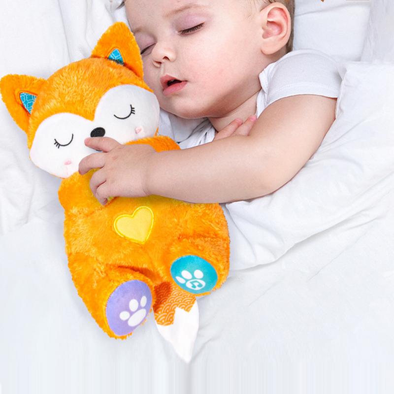 Breathing Stuffed Animal Musical Light Up Fox Plushies Children Huggable Plushies Cartoon Animal Doll for Home Nursery