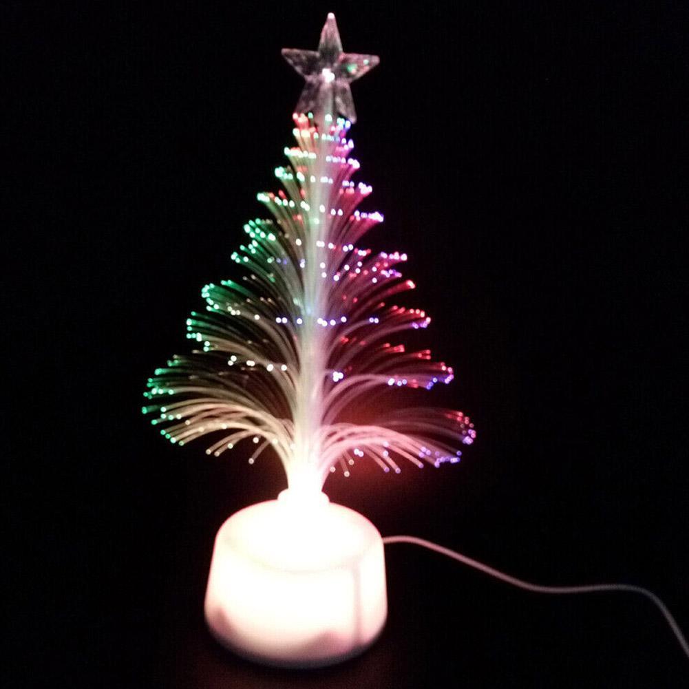 2026 USB Powered Fiber Optic Christmas Home Office Desk Festival Party Tree Mini Desktop LED Color Changing Lights Decor Gifts