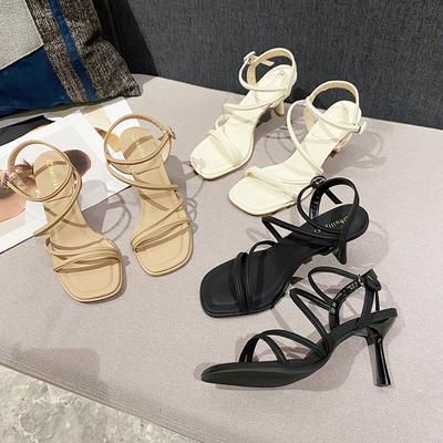 Cross-strap High-heeled Sandals Female 2025 New Square Head Thin-heeled High-heeled Fairy Style Open-toed with High Heels