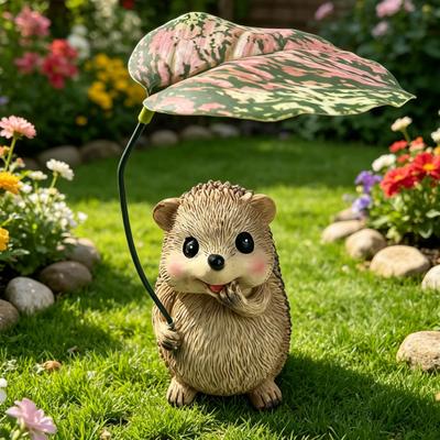 Hedgehog Garden Ornament with Leaf Resin Statue Cute Collectible Outdoor Decoration for Garden Holiday Party
