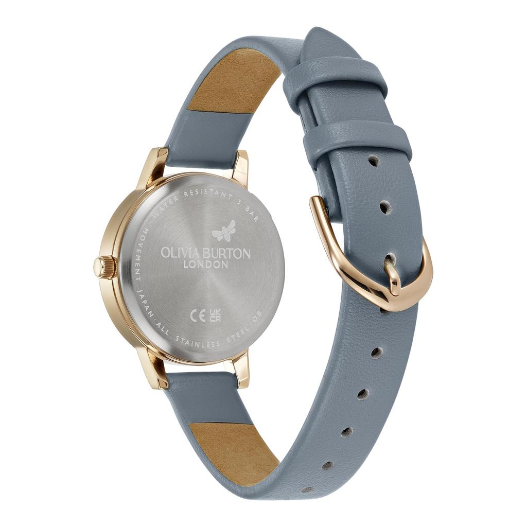 Authorized Distributor Olivia Burton Watch Ladies 24000227 Illustrated Floral Midi Ivory Rose Gold Chalk Blue Leather [OLIVIA BURTON]