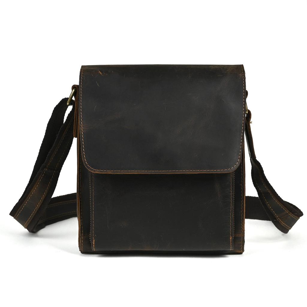 Herren Vintage Crazy Horse Oberleder Rindsleder Crossbody Sling Tasche 10 Zoll Umhängetasche Für Outdoor Reisen Geschäftsgebrauch