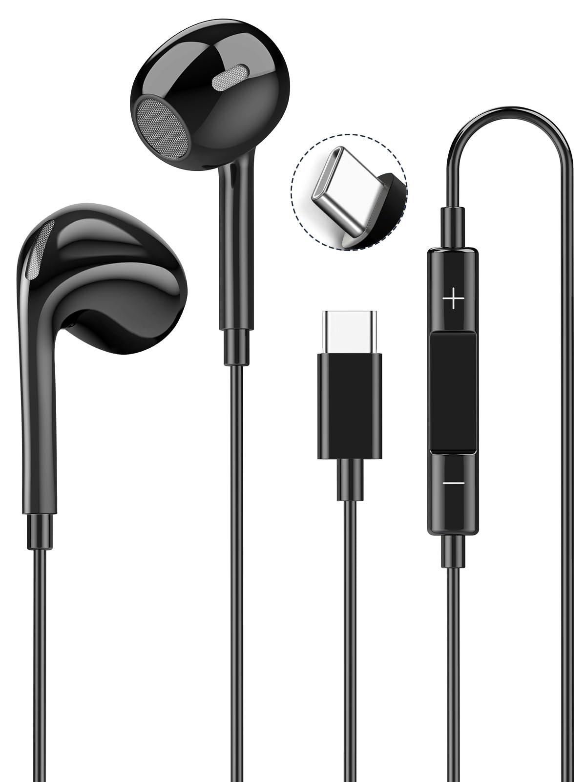 

Проводные наушники Type-C [Совместимые с iPhone 1516] Hi-Fi Чистые звонки с микрофоном, Удобная посадка, Эргономичные Type-C, USB-C,