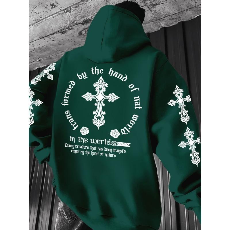 Men's Autumn Gothic Cross Print Comfortable Soft Hoodie Outdoor Street Versatile Top