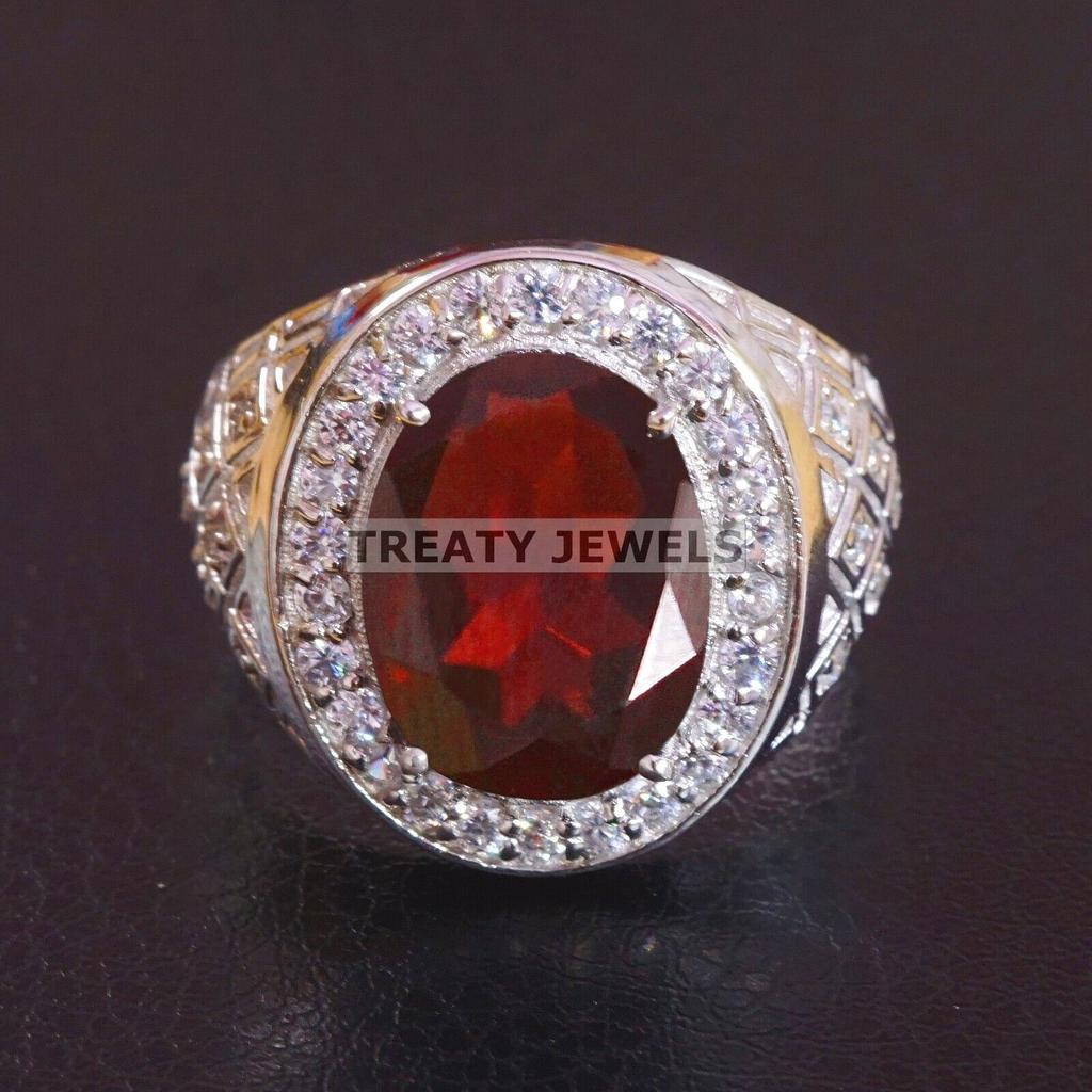Garnet Oval Cut Gemstone With 925 Sterling Silver Ring For Men's #B67 JL375671365664