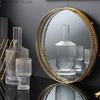 Rectangular Glass Mirror Tray European-style Simple Metal Coffee Table Tray Round Hollow Gold Rim Decorative Plate Ornaments