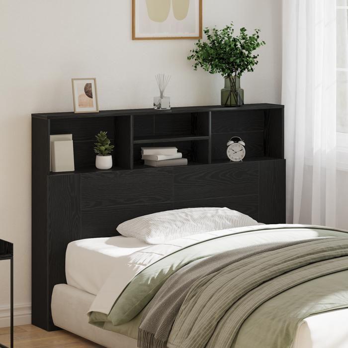 vidaXL Headboard Cabinet - Black Oak, 140x19x103.5 Cm, Made of Engineered Wood 862752