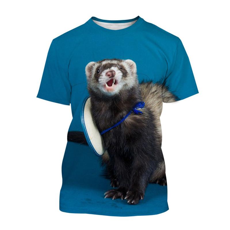 Summer 3D Printing Animal Cute Ferret T-shirt Men Women Casual Fashion Short Sleeve Oversized Round Neck Tees Children T Shirts