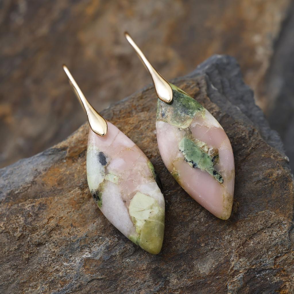 Luxury New Bohemian Emperor Stone Leaf Pendant Earrings European and American Popular Ins Jewelry Jewelry