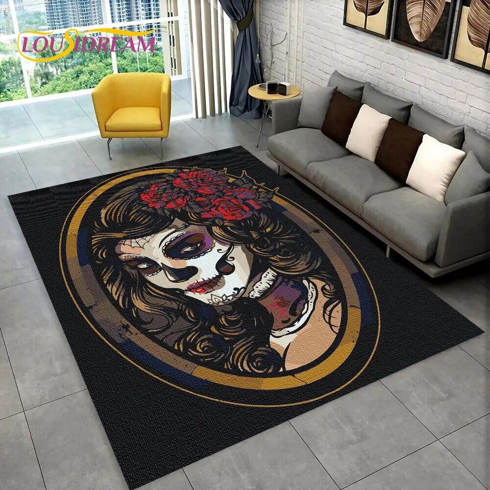 3D Gothic Horror Female Skull Dead Girl Area Rug,Carpet Rug for Home Living Room Bedroom Sofa Doormat Decor,Non-slip Floor Mat