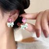 Niche Fresh Gradient Bow & Heart Stud Earrings - Sweet Energetic Pink Mosquito Coil Ear Clips