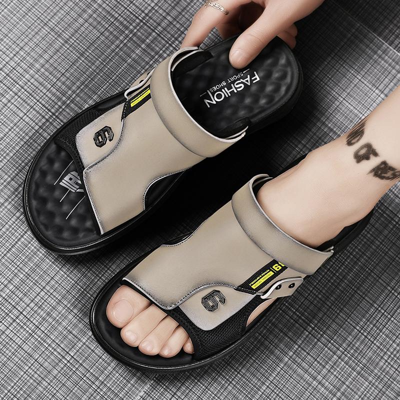 Letní pánské sandály protiskluzné žabky pro muže plážové sandály kožené pantofle s měkkou podrážkou pánské ležérní venkovní sandály velká velikost