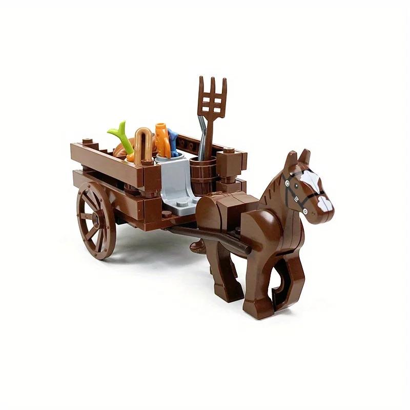 Roztomilý Farmářský Ranč Transportní Kůň a Buggy Éra Vozík Stavebnice Úžasný Dárek Pro Kluky a Holky, Kteří Milují Zahrádkaření Zvířata