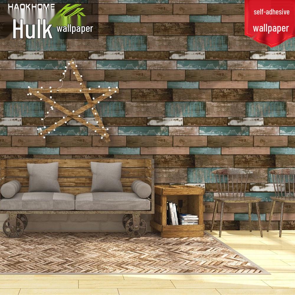 Industrial Retro Faux Wood Grain Self-Adhesive Wallpaper with PVC Backing