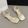 Square head pearl one-word buckle with thick heel sandals women's 2025 summer versatile toe shoes