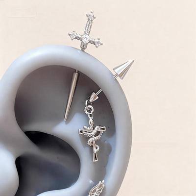 Kreuz Ohrknochen Nagler Glänzender Zirkon Trendiger Stecker Ohrring Für Frauen Körperpiercing Zubehör