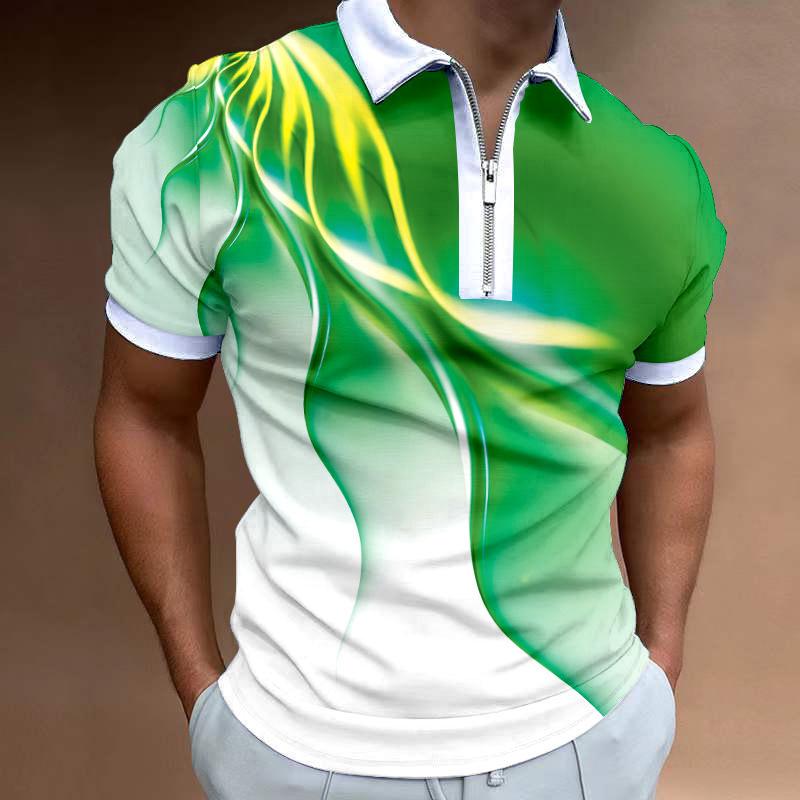 Men's Fashion Striped Zipper Polo Shirt – Short Sleeve Casual Top