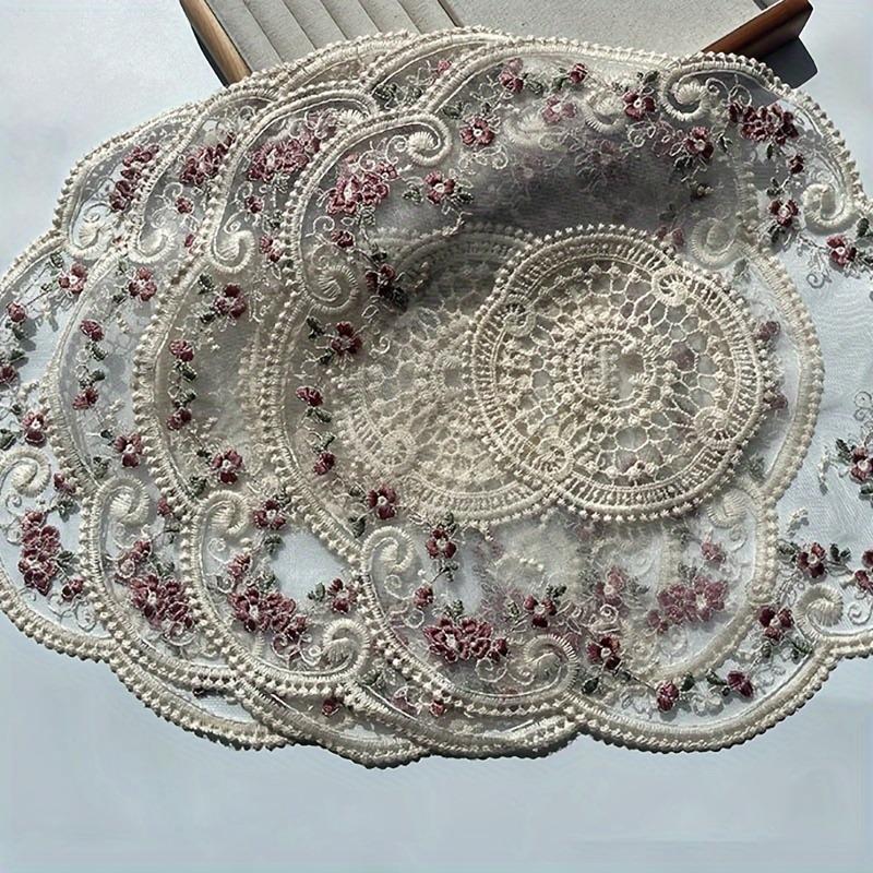 

4/6pcs European Vintage Lace Embroidered Table Placemats Polyester Woven Rectangular Decorative Mats Hand Wash Photo Prop Decor