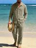 Men's European and American Linen Casual Beach Shirt and Long Pants Set
