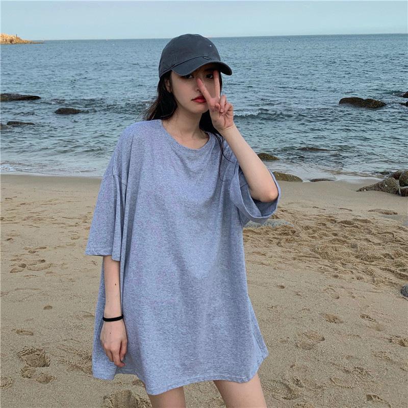 Summer New Couple Girlfriends Lazy Wind Clothes Missing Loose Medium and Long Short-sleeved T-shirt Women's Clothing