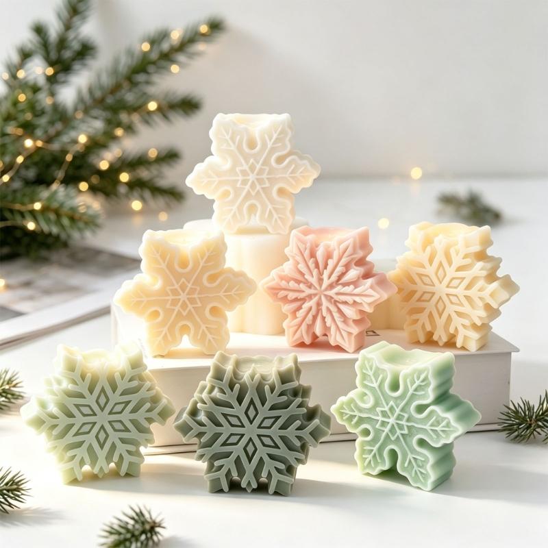 Christmas Candle Making Tool 3D Snowflake Silicone Casting Tool for Handmade Candle Holiday Decoration Resin Casting Projects