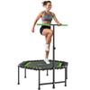 Fitness-Trampolin 114x114x132 cm mit 3-stufig verstellbarem Griff und Stahlrahmen Grün und Schwarz