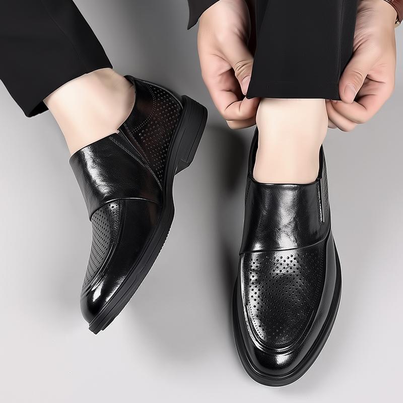 New Men's Cowhide Hollowed Out Business Leather Shoes English Korean Leather Office Breathable Hole Shoes Cool Leather Shoes