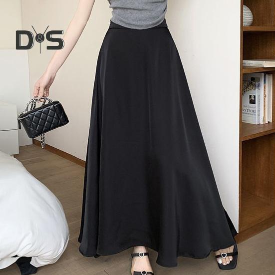 Women Fishtail Skirt High-Waisted Satin-Like Breathable Maxi Skirt Solid Color Office Skirt Work Leisure Daily Wear