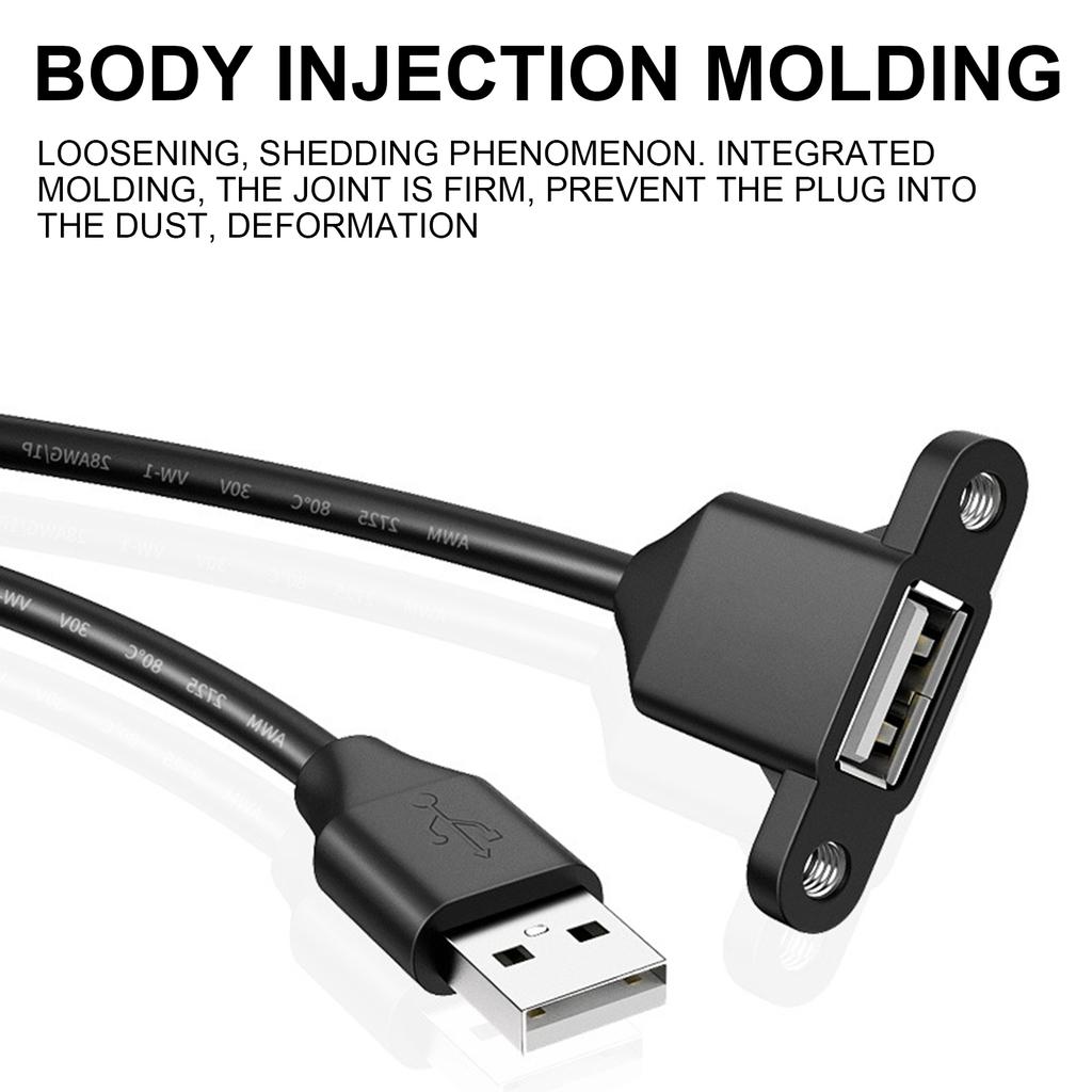 Prodlužovací kabel USB pro nabíjení s USB 2.0 konektorem (samec-samice), montáž do panelu s otvorem pro šroub pro telefony, notebooky, myši